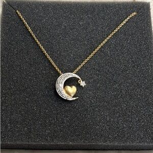 14k Gold, with diamonds Crescent Moon and Star Necklace